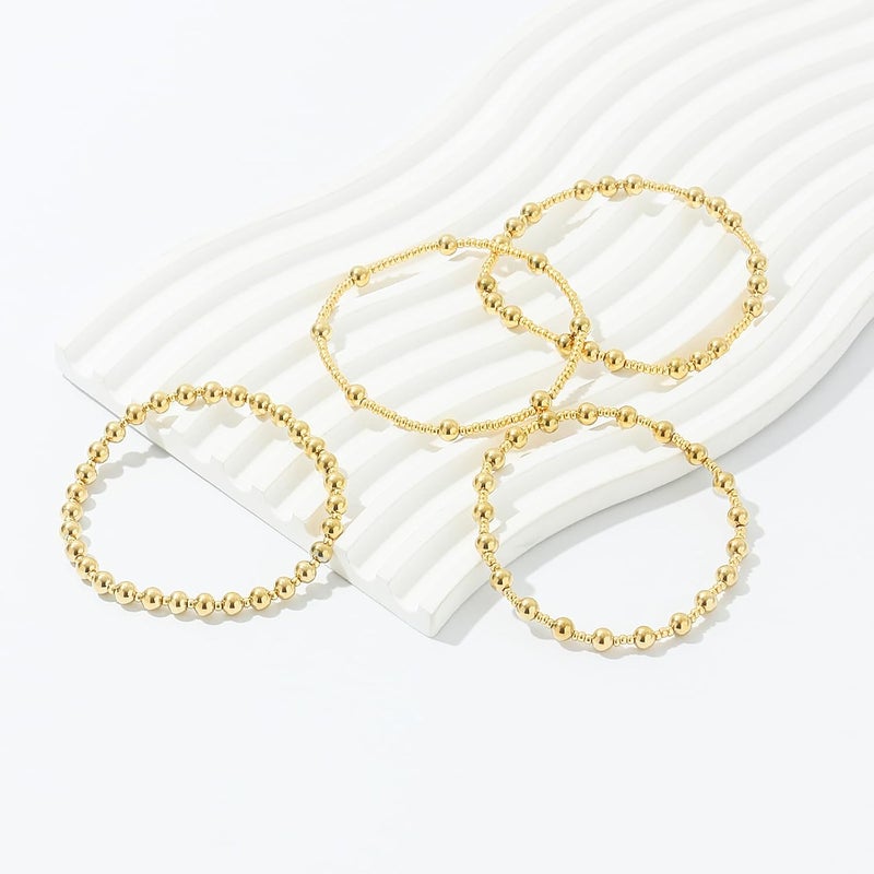 Pymach Store Dainty Gold Plated Pearl Crystal Beaded Bracelets Set for Women 14K Gold Plated Bead Pearl Beads Bracelet Stackable Paperclip Link Chain Bracelets Gold Plated Bracelets for Women Trendy Jewelry - Image 3